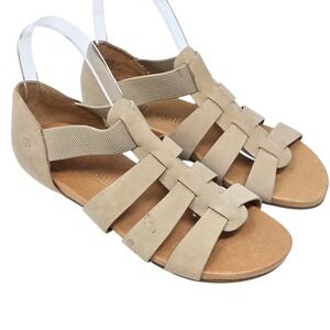 Gentle Souls Strappy Sandals Women Beige Leather Elastic Comfort Flat Size 6.5